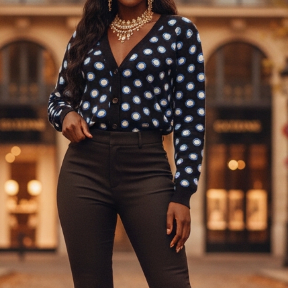 Moschino Black and Blue Polka Dot Cardigan